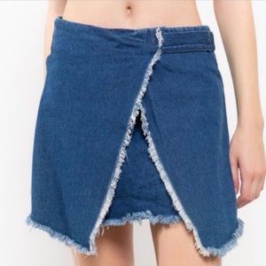 New! Trendy Fray Raw Edge Hem Wrap Design Denim Jean Skirt